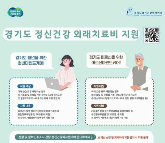 경기도, 청년 및 노인 정신건강 치료비 연 36만 원 ‘마인드케어’ 지속 지원